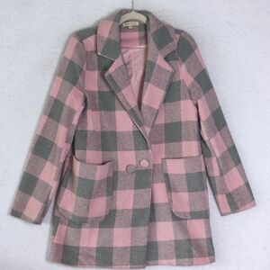 Stevie Hender Women's Pink & Gray Checkered Pea Coat Size S